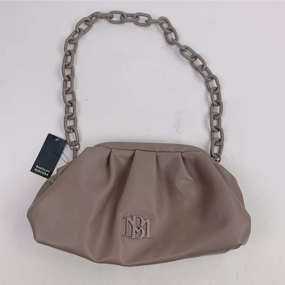 Badgley Mischka Wrapped Frame Clutch Bag Purse Taupe Chain strap